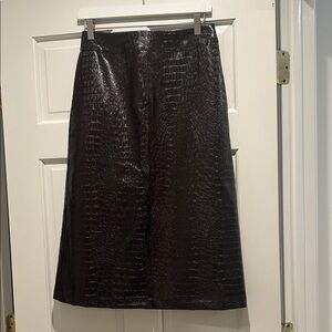 Chocolate Brown Faux Leather Croc-Embossed Skirt